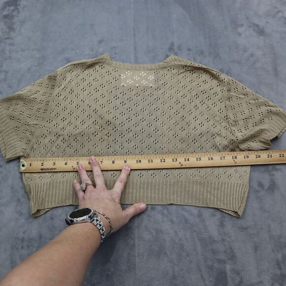 With Sweater Womens 2XL Beige Short Sleeve Open Front Tight Knit Cropped - Picture 3 of 13
